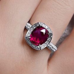 Halo Cushion Cut Ruby Sapphire Engagement Ring