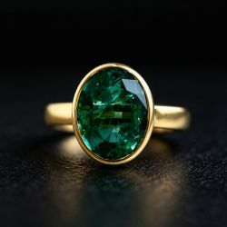 Solitaire Golden Oval Cut Emerald Sapphire Engagement Ring