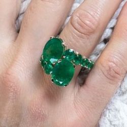 Golden Oval Cut Emerald Sapphire Engagement Ring