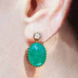 Golden Oval Cut Emerald Sapphire Drop Earrings