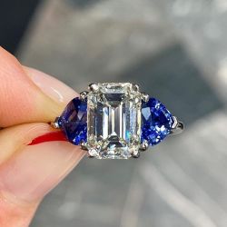 Classic Emerald & Heart Cut Blue Sapphire Engagement Ring