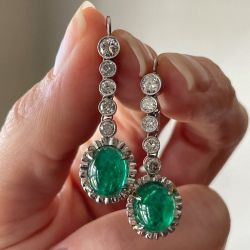 Antique Oval Cut Emerald Sapphire Drop Earrings