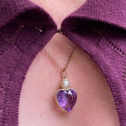 Golden Heart Cut Pearl & Amethyst Sapphire Pendant Necklace