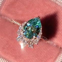 Unique Rose Gold Pear Cut Emerald Sapphire Engagement Ring