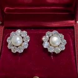 Elegant Round Cut Pearl & White Sapphire Stud Earrings