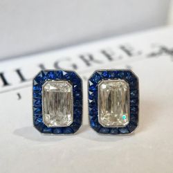 Classic Blue Sapphire Radiant Cut Stud Earrings
