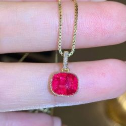 Solitaire Golden Cushion Cut Ruby Sapphire Pendant Necklace