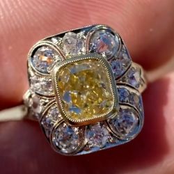 Art Deco Two Tone Radiant Cut Yellow Sapphire Engagement Ring