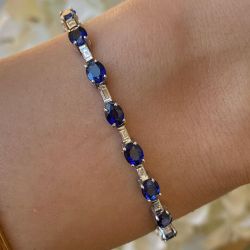 Classic Oval & Baguette Cut Blue Sapphire Bracelet