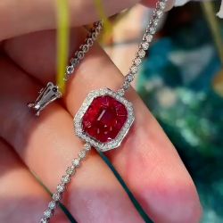 Classic Halo Radiant Cut Ruby Sapphire Bracelet