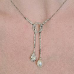 Elegant Round Cut Pearl & White Sapphire Pendant Necklace