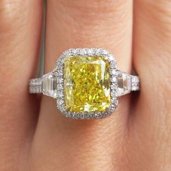 Two Tone Halo Radiant Cut Yellow Sapphire Engagement Ring