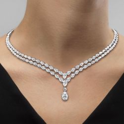 Classic Two Row Pear Cut White Sapphire Pendant Wedding Necklace For Women