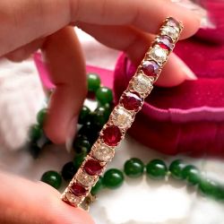 Golden Round Cut Garnet & White Sapphire Bracelet