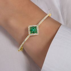 Golden Halo Round & Baguette Cut Emerald Sapphire Bracelet