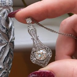 Antique Round Cut White Sapphire Pendant Necklace