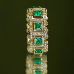 Unique Design Radiant Cut Emerald Sapphire Men's Wedding Band