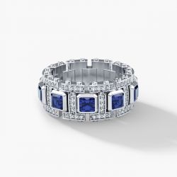 Unique Design Radiant Cut Blue Sapphire Men's Wedding Band