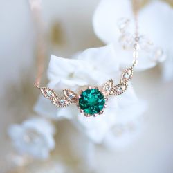 Rose Gold Round Cut Emerald Pendant Necklace