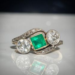 Two Tone Asscher Cut Emerald Sapphire Engagement Ring