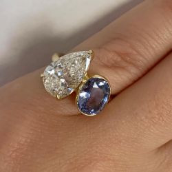 Golden Bezel Blue & White Sapphire Engagement Ring For Women