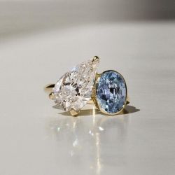 Golden Bezel Blue & White Sapphire Engagement Ring