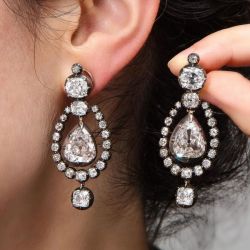 Black Plated Antique Halo Pear Cut Drop Earrings