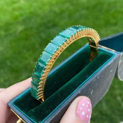 Classic Golden Asscher Cut Emerald Sapphire Bracelet