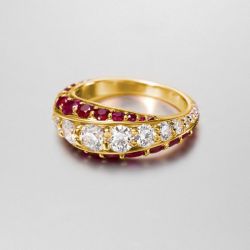 Golden Round Cut Ruby & White Sapphire Wedding Band
