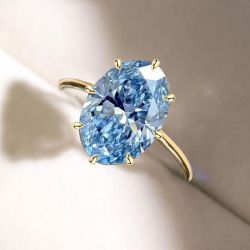 Golden Solitaire Oval Cut Aquamarine Sapphire Engagement Ring