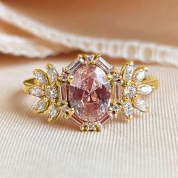 Golden Halo Oval Cut Pink Sapphire Engagement Ring