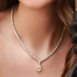 Golden Classic Pear Cut White Sapphire Pendant Necklace