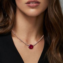 Rose Gold Solitaire Oval Cut Ruby Pendant Necklace