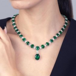 Elegant Oval Cut Emerald Sapphire Pendant Necklace For Women 
