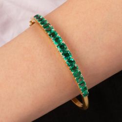 Classic Golden Cushion Cut Emerald Sapphire Bracelet