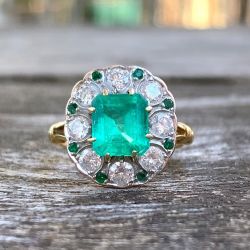 Antique Two Tone Halo Emerald Cut Engagement Ring