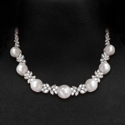 Elegant Round Pearl Sapphire cluster necklace For Women 