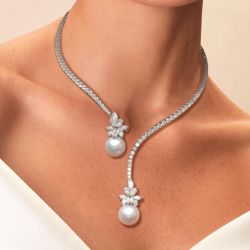 Open Design Round Pearl Sapphire Pendant Necklace For Women 