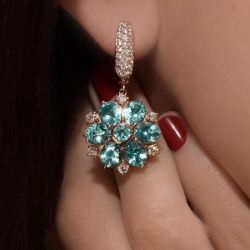 Flower Design Rose Gold Oval Cut Green Sapphire Drop Earrings