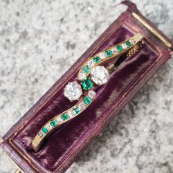 Golden Antique Round Cut Emerald & White Sapphire Bracelet