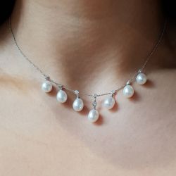Fringe Pearl & White Sapphire Pendant Necklace