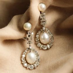 Elegant Halo Oval Pearl & White Sapphire Drop Earrings