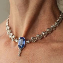 Unique Emerald Cut Blue Sapphire Pendant Necklace