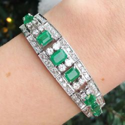 Antique Emerald & Round Cut Emerald & White Sapphire Bracelet