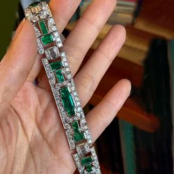 Art Deco Emerald Cut Emerald & White Sapphire Bracelet