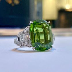 Fancy Cushion & Baguette Cut Peridot Sapphire Engagement Ring