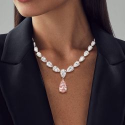 Classic Two Tone Pear Cut Pink Sapphire Pendant Necklace For Women 