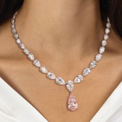 Classic Two Tone Pear Cut Pink Sapphire Pendant Necklace For Women 