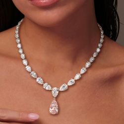 Classic Two Tone Pear Cut Pink Sapphire Pendant Necklace For Women 