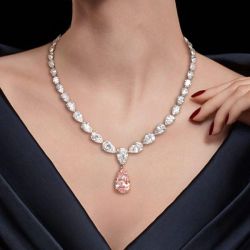 Classic Two Tone Pear Cut Pink Sapphire Pendant Necklace For Women 